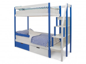 Двухъярусная кровать Svogen с ящиками и бортиком сине-белый в Кунгуре - kungur.magazinmebel.ru | фото - изображение 1