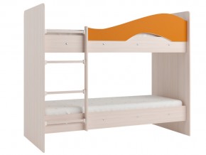 Кровать 2-х ярусная Мая на латофлексах млечный дуб, оранжевая в Кунгуре - kungur.magazinmebel.ru | фото