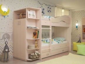 Кровать 2-х ярусная Мая с ящиками и шкафом на латофлексах млечный дуб в Кунгуре - kungur.magazinmebel.ru | фото