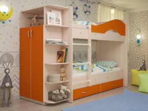 Кровать 2-х ярусная Мая с ящиками и шкафом на латофлексах оранж в Кунгуре - kungur.magazinmebel.ru | фото - изображение 1