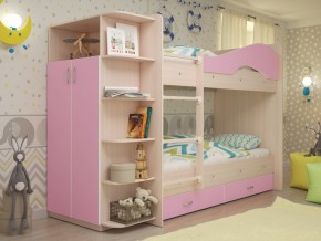 Кровать 2-х ярусная Мая с ящиками и шкафом на латофлексах розовый в Кунгуре - kungur.magazinmebel.ru | фото