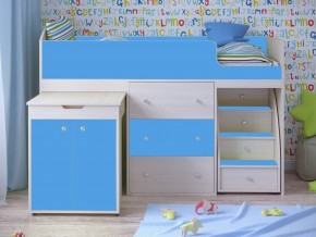 Кровать чердак Малыш 80х180 Дуб молочный, Голубой в Кунгуре - kungur.magazinmebel.ru | фото - изображение 1