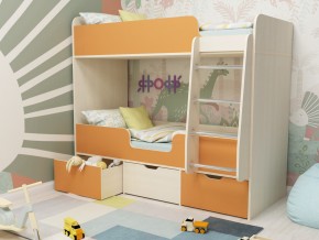Кровать двухъярусная Малыш двойняшка дуб молочный-оранжевый в Кунгуре - kungur.magazinmebel.ru | фото