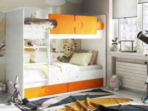 Кровать двухъярусная Тетрис латы с бортиками белый-оранжевый в Кунгуре - kungur.magazinmebel.ru | фото - изображение 1