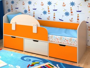 Кровать Малыш Мини Дуб молочный-Оранжевый без бортика в Кунгуре - kungur.magazinmebel.ru | фото