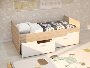 Кровать Умка дуб сонома с белыми ящиками в Кунгуре - kungur.magazinmebel.ru | фото - изображение 1